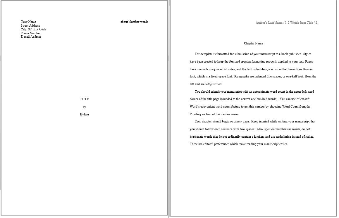 microsoft word 2007 novel manuscript template